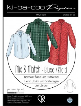 Schnittmuster Mix & Match Bluse Blusenkleid Kleid Damen Kibadoo