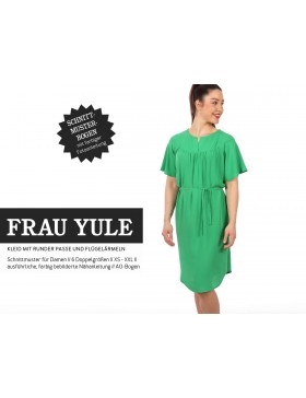 Schnittmuster Frau Yule Kleid mit runder Passe und Flügelärmeln...